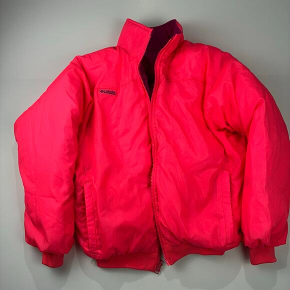 Vintage 1990s Columbia Reversible Down Puffer Jacket Pink Purple L - Picture 2 of 14